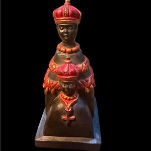 Saso Statuette of a crowned Black Madonna and child. 2002 6.5”Tx3.25”W
